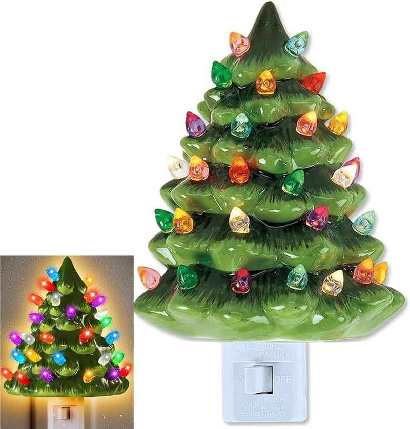 Collections Etc Ceramic Christmas Tree Night Light - 6" H, Nostalgic, Decorative Bathroom Decoration, Green