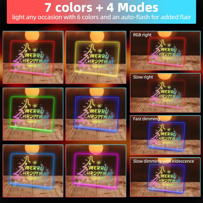Rewritable LED Acrylic Message Board, 1 Set Including Invisible Stand Adapter 12 Markers Hanging Chain Cleaning Cloth Spray Bottle for Display Board for Home & Store Trendy Gift