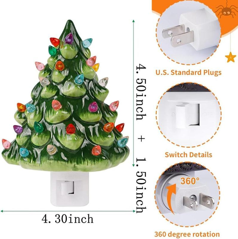 Collections Etc Ceramic Christmas Tree Night Light - 6" H, Nostalgic, Decorative Bathroom Decoration, Green
