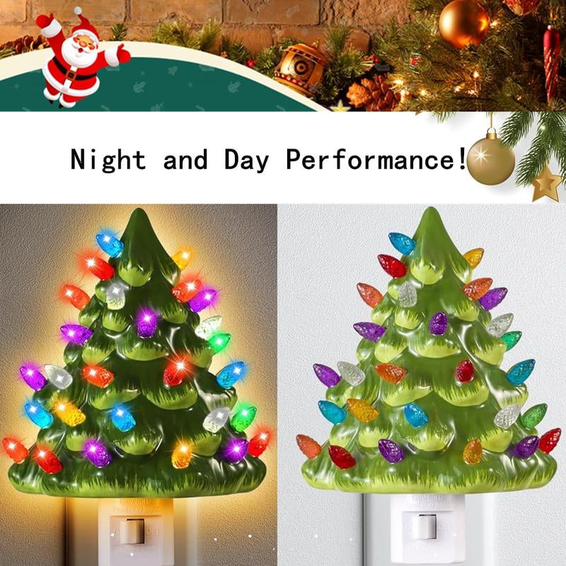 Collections Etc Ceramic Christmas Tree Night Light - 6" H, Nostalgic, Decorative Bathroom Decoration, Green