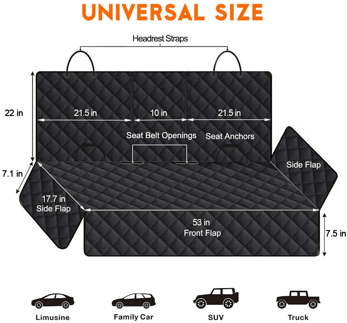 Furry Friend Car Seat Cover, Back Seat Cover for Dogs Pet Car Seat Protector Waterproof Bench Car Seat Cover, Non-Slip Reat Seat Cover Fits Middle Armrest for Most Cars Trucks Suvs - Black