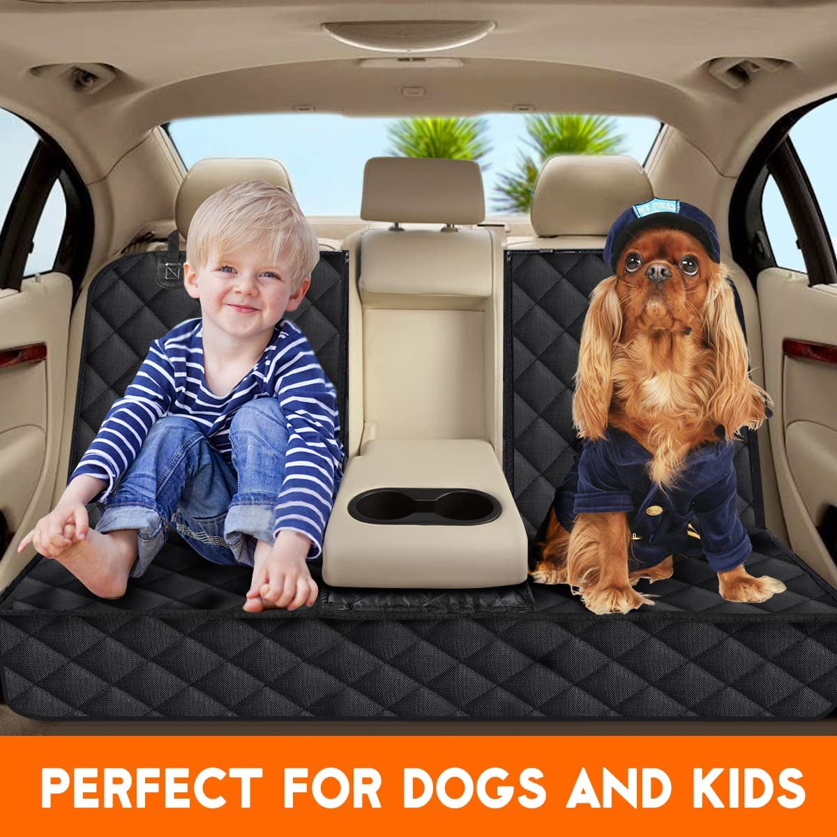 Furry Friend Car Seat Cover, Back Seat Cover for Dogs Pet Car Seat Protector Waterproof Bench Car Seat Cover, Non-Slip Reat Seat Cover Fits Middle Armrest for Most Cars Trucks Suvs - Black