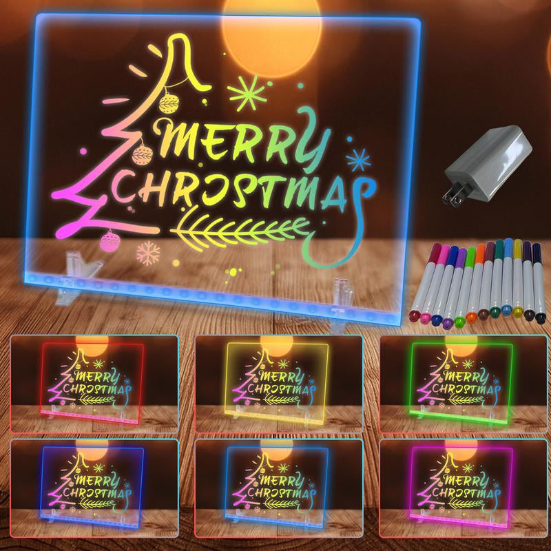 Rewritable LED Acrylic Message Board, 1 Set Including Invisible Stand Adapter 12 Markers Hanging Chain Cleaning Cloth Spray Bottle for Display Board for Home & Store Trendy Gift