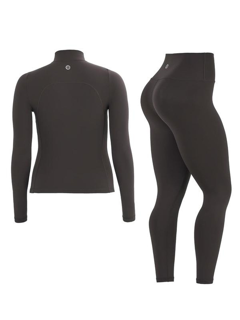 Women'S Solid Zip up Jacket & High Waist Leggings Tracksuit Set, Sporty Breathable Comfy Outfits for Yoga Gym Workout Running, Ladies Sportswear for All Seasons