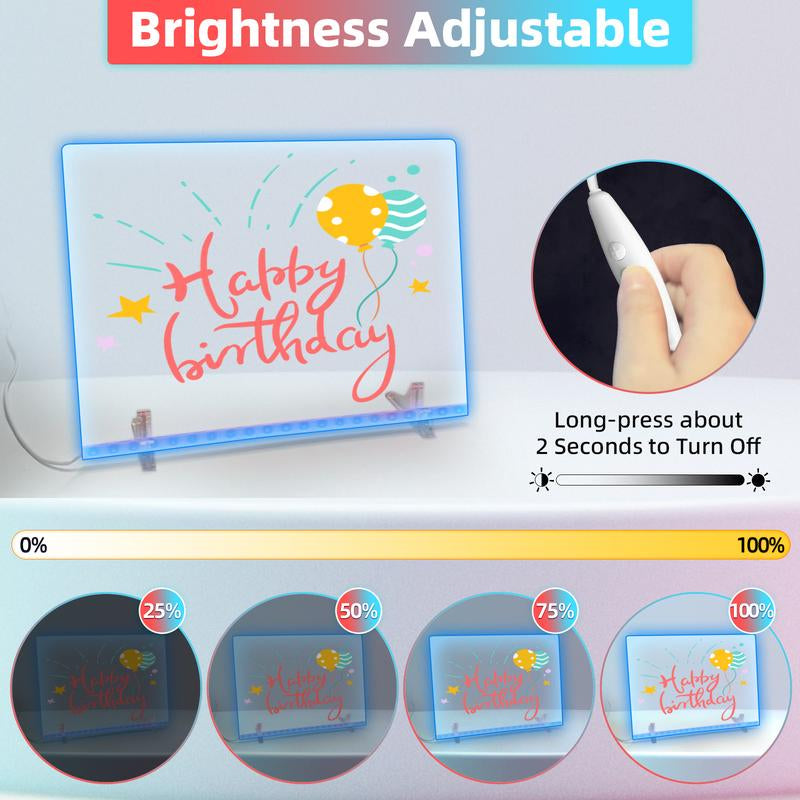 Rewritable LED Acrylic Message Board, 1 Set Including Invisible Stand Adapter 12 Markers Hanging Chain Cleaning Cloth Spray Bottle for Display Board for Home & Store Trendy Gift