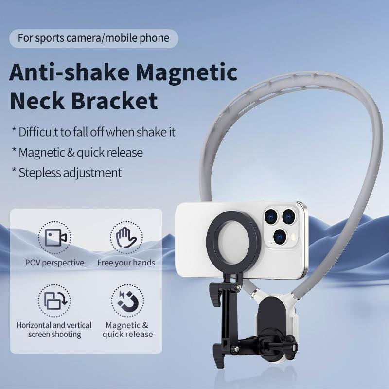 Neck Camera/Phone Holder for Recording, Magnetic Neck Chest Cellphone Mount for Camera Mobile Phone, Hands-Free POV Cell Phone Necklace Holder for Iphone & Android Phones & Sports Camera, Smartphone Stand, Phone Accessories