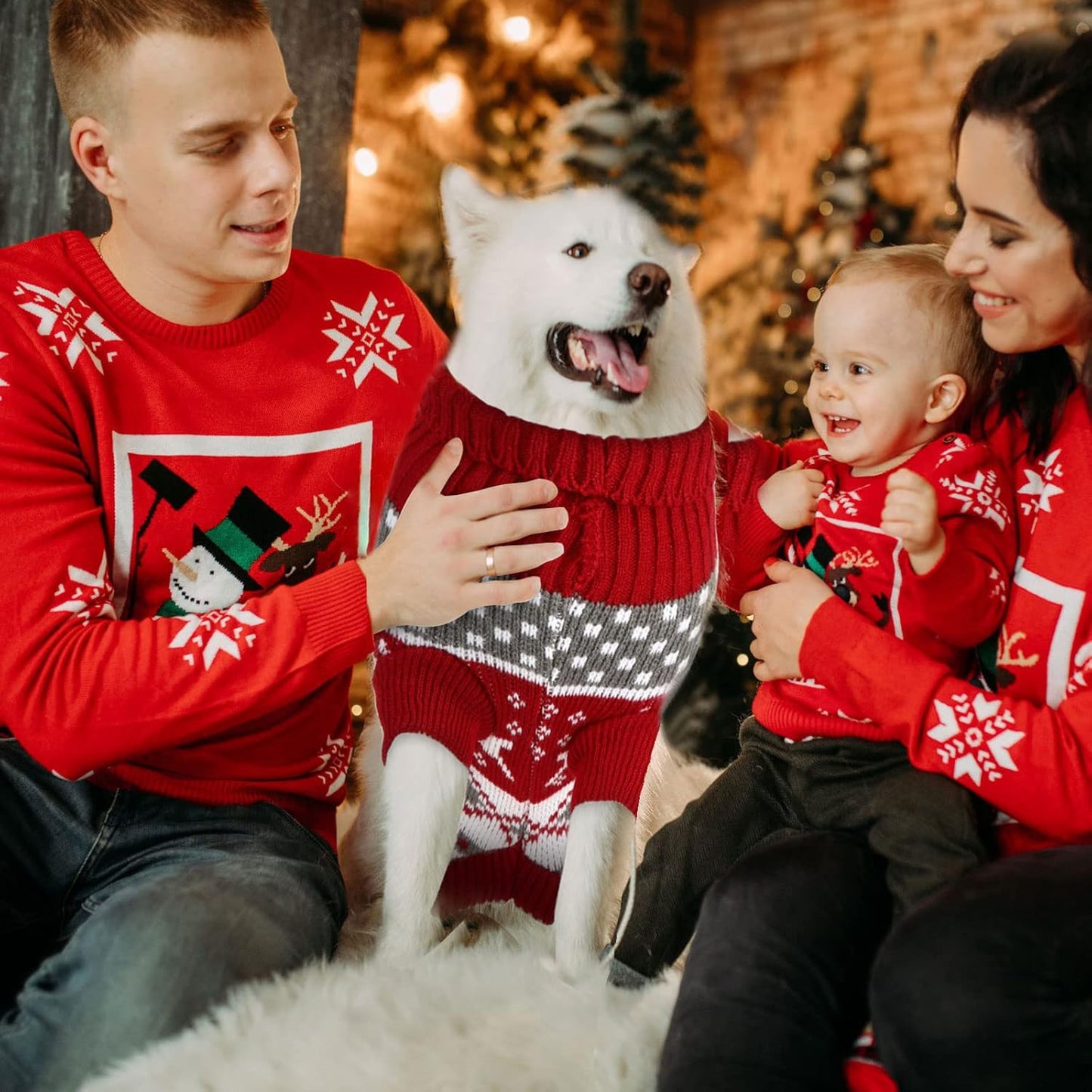 4 Pieces Christmas Dog Sweaters Halloween Puppy Holiday Sweaters Santa Reindeer Snowman Snowflake Pumpkin Pet Clothes for Xmas Dog Cat Costume(Cute Pattern,X-Large)