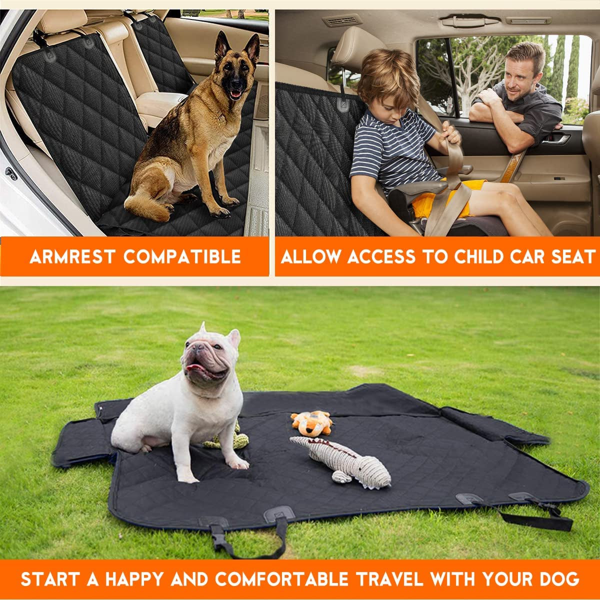 Furry Friend Car Seat Cover, Back Seat Cover for Dogs Pet Car Seat Protector Waterproof Bench Car Seat Cover, Non-Slip Reat Seat Cover Fits Middle Armrest for Most Cars Trucks Suvs - Black
