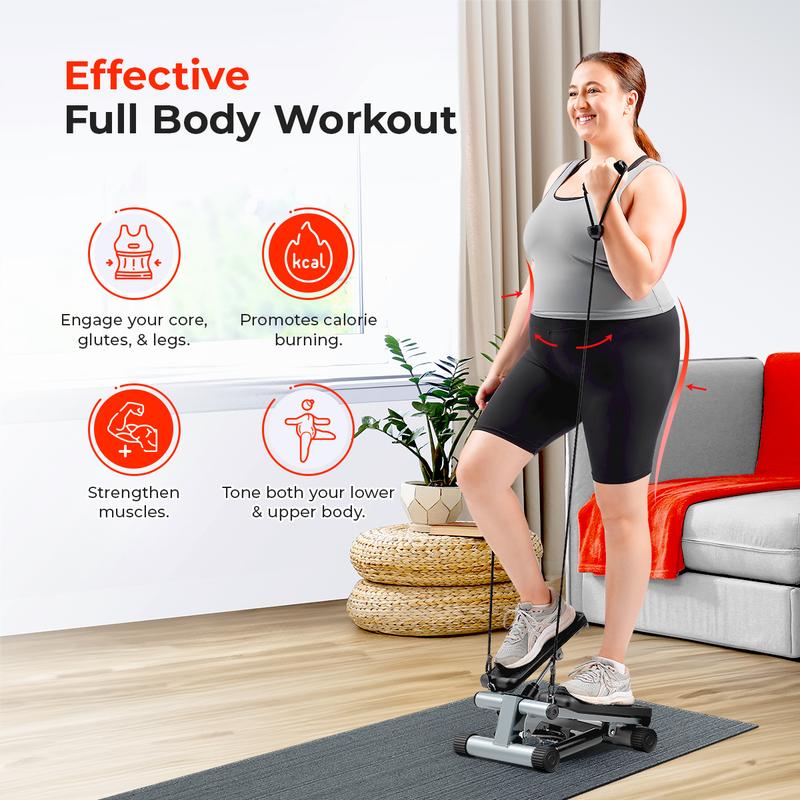 Sunny Health & Fitness Mini Stepper with Resistance Bands - Compact Home Cardio Machine for Full-Body Workouts and Rehabilitation, Supports 300 lbs Capacity