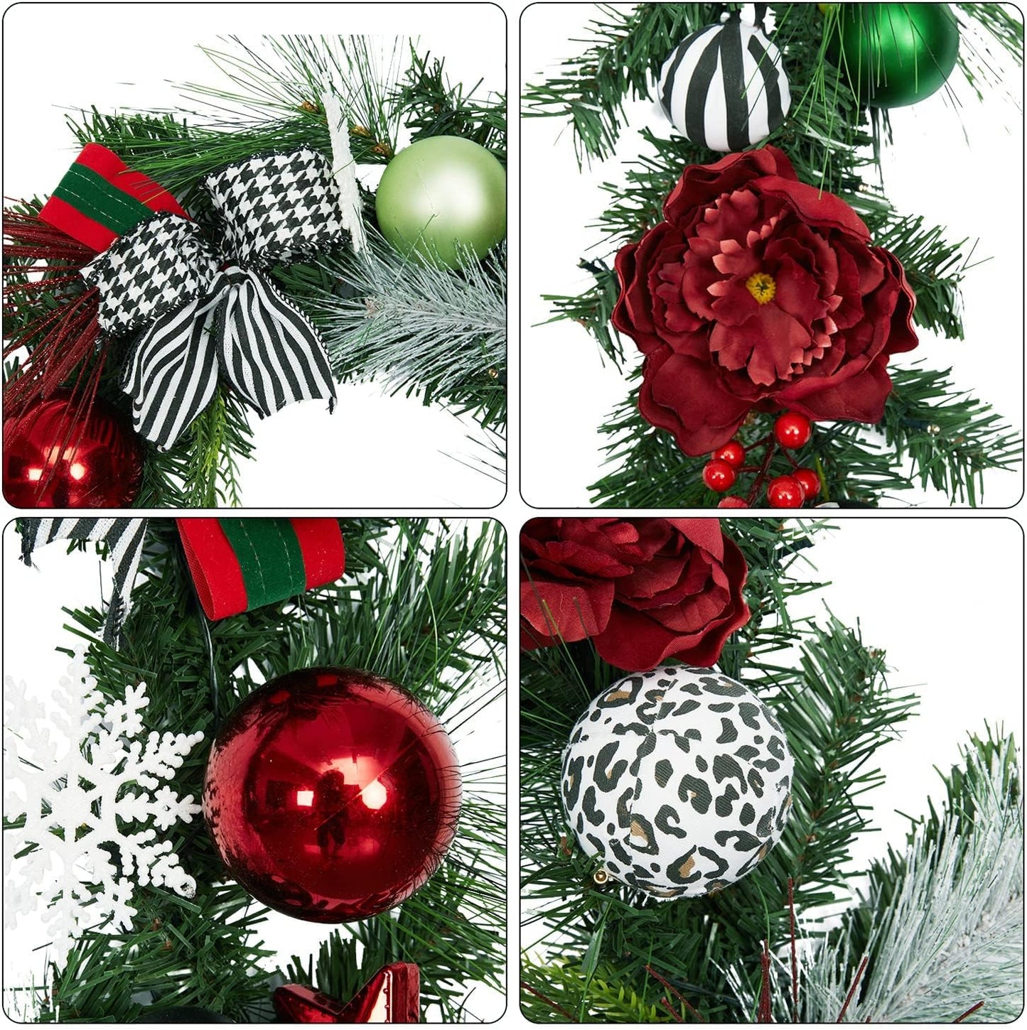 6 FT Christmas Garland with Lights, Pre-Lit Outdoor Garland with Battery Operated 20 LED Lights, Holiday Garland with Stars, Flower, Berry Branches(Red and Green)
