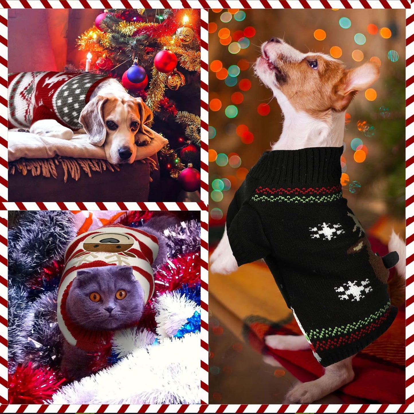 4 Pieces Christmas Dog Sweaters Halloween Puppy Holiday Sweaters Santa Reindeer Snowman Snowflake Pumpkin Pet Clothes for Xmas Dog Cat Costume(Cute Pattern,X-Large)