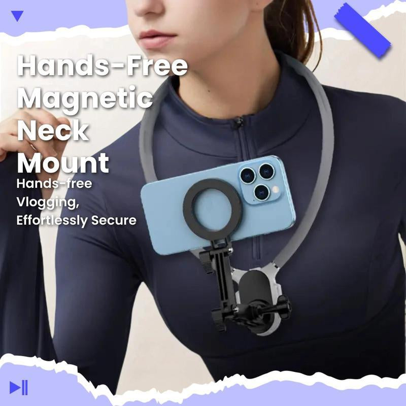 Neck Camera/Phone Holder for Recording, Magnetic Neck Chest Cellphone Mount for Camera Mobile Phone, Hands-Free POV Cell Phone Necklace Holder for Iphone & Android Phones & Sports Camera, Smartphone Stand, Phone Accessories