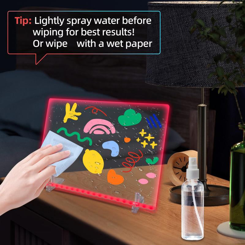 Rewritable LED Acrylic Message Board, 1 Set Including Invisible Stand Adapter 12 Markers Hanging Chain Cleaning Cloth Spray Bottle for Display Board for Home & Store Trendy Gift