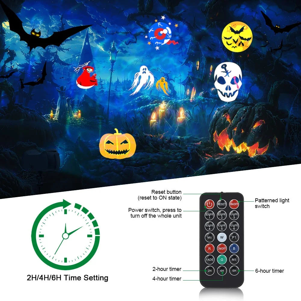 Outdoor Christmas Projector Light with Water Wave and Remote Control,12 Slides 72 Patterns Indoor Holiday Party Projection Lamp for Home Decoration