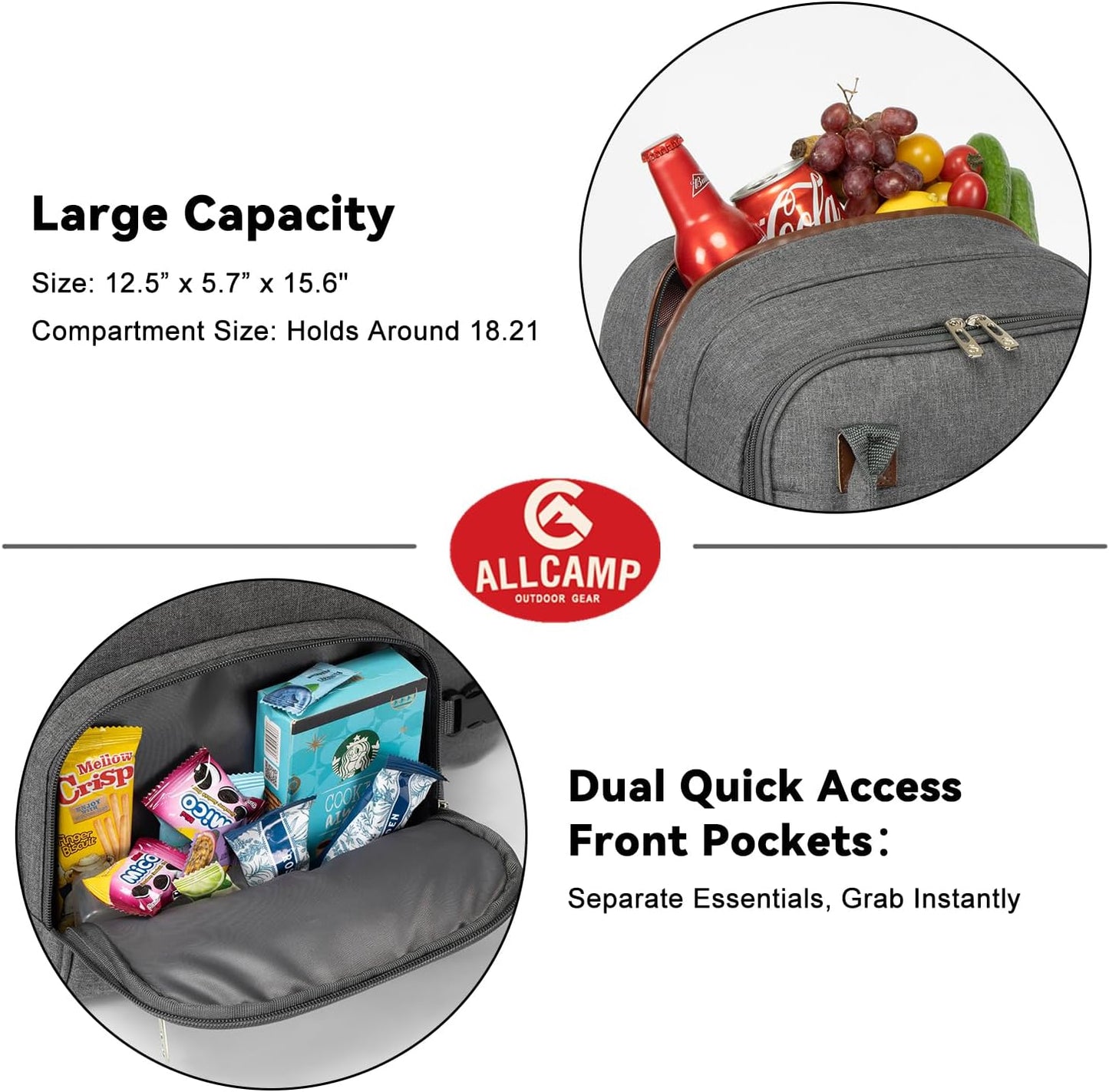Picnic Backpack for 2 Person W/ Detachable Bottle/Wine Holder, Fleece Blanket, Plates and Cutlery Set (Grey)