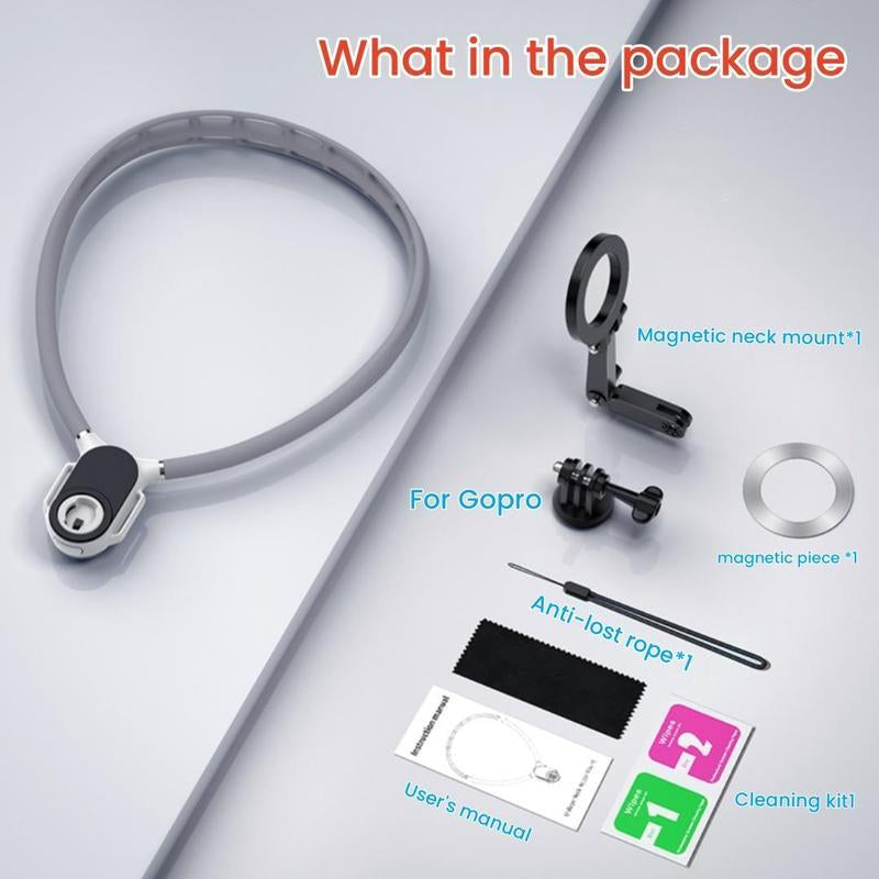 Neck Camera/Phone Holder for Recording, Magnetic Neck Chest Cellphone Mount for Camera Mobile Phone, Hands-Free POV Cell Phone Necklace Holder for Iphone & Android Phones & Sports Camera, Smartphone Stand, Phone Accessories