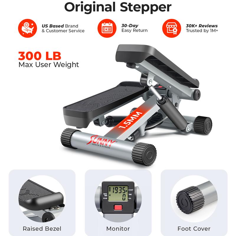 Sunny Health & Fitness Mini Stepper with Resistance Bands - Compact Home Cardio Machine for Full-Body Workouts and Rehabilitation, Supports 300 lbs Capacity