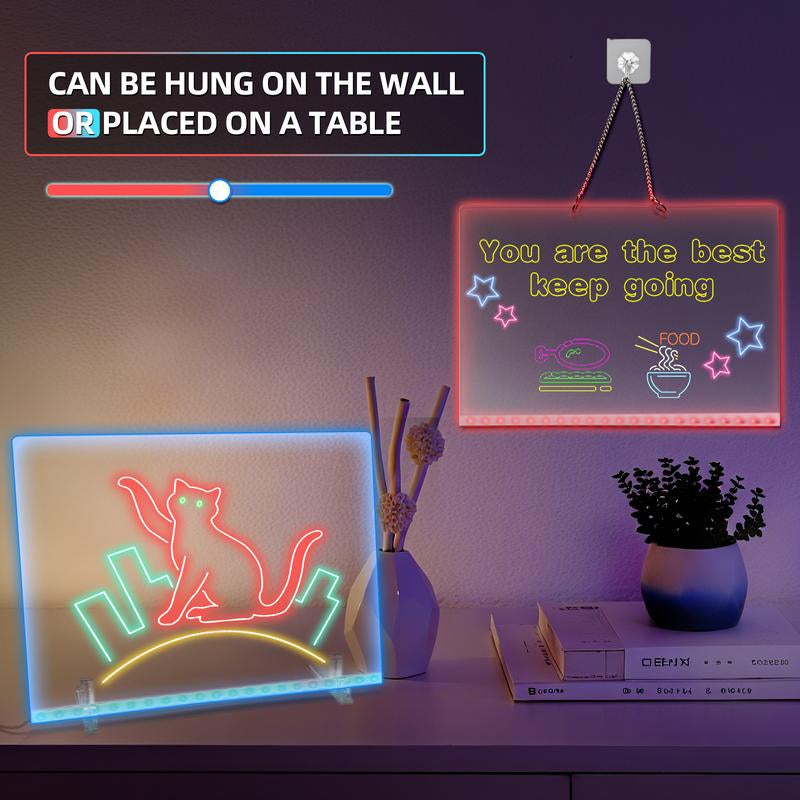 Rewritable LED Acrylic Message Board, 1 Set Including Invisible Stand Adapter 12 Markers Hanging Chain Cleaning Cloth Spray Bottle for Display Board for Home & Store Trendy Gift