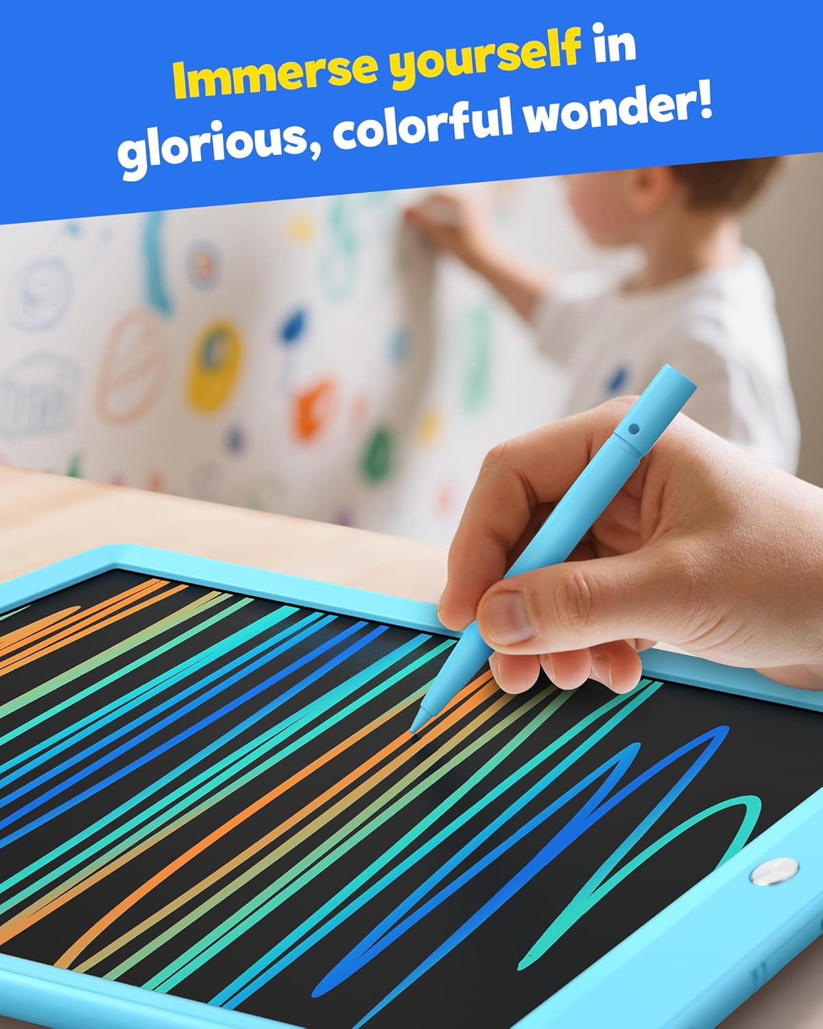 LCD Writing Tablet Doodle Board, 10Inch Colorful Drawing Tablet Writing Pad, Kids Travel Essentials, Toddler Toys for 3 4 5 6 7 8 Year Old Girls Boys (Blue)