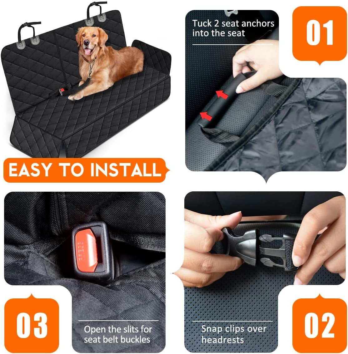 Furry Friend Car Seat Cover, Back Seat Cover for Dogs Pet Car Seat Protector Waterproof Bench Car Seat Cover, Non-Slip Reat Seat Cover Fits Middle Armrest for Most Cars Trucks Suvs - Black