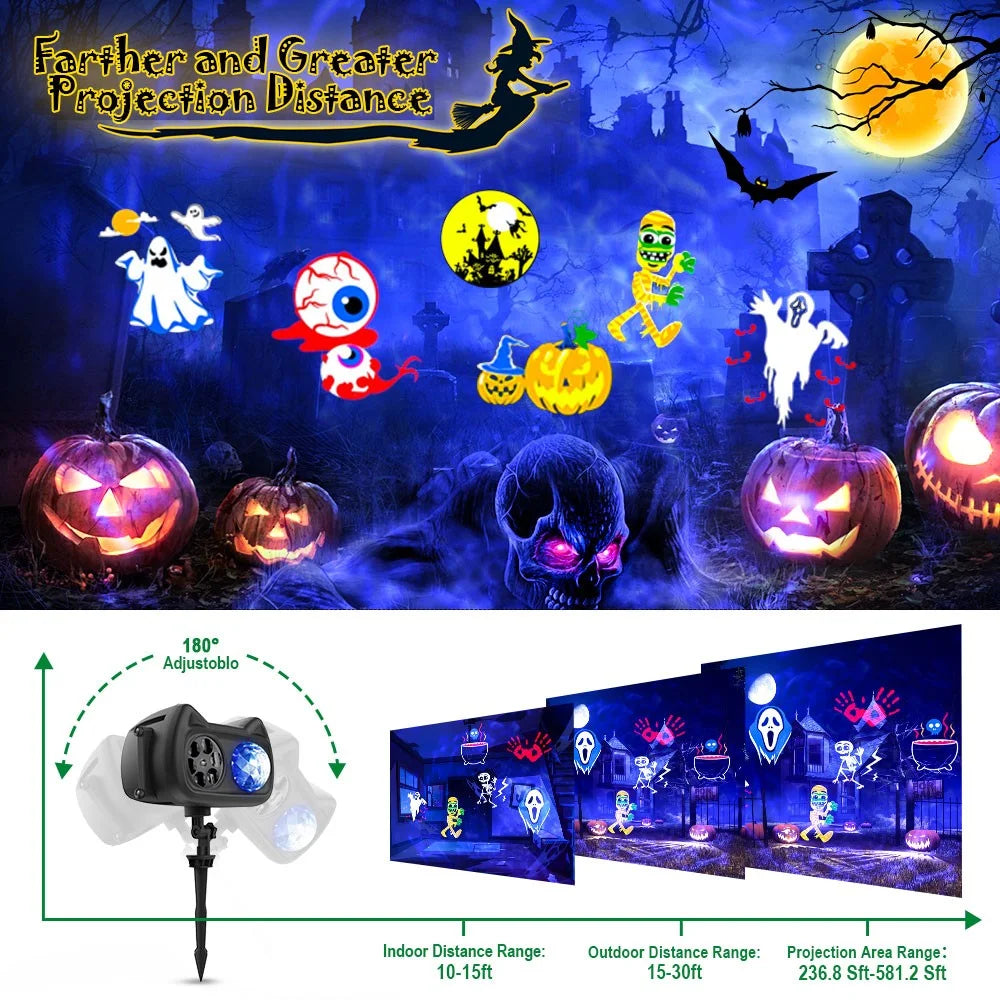 Outdoor Christmas Projector Light with Water Wave and Remote Control,12 Slides 72 Patterns Indoor Holiday Party Projection Lamp for Home Decoration