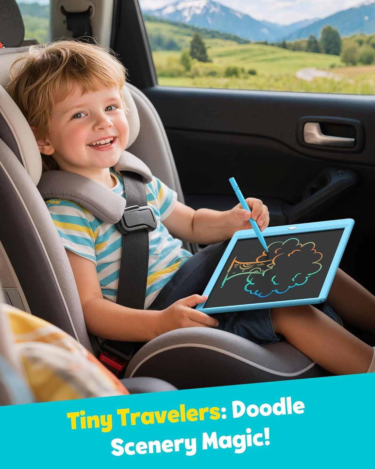 LCD Writing Tablet Doodle Board, 10Inch Colorful Drawing Tablet Writing Pad, Kids Travel Essentials, Toddler Toys for 3 4 5 6 7 8 Year Old Girls Boys (Blue)