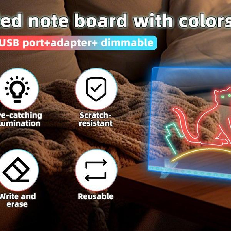 Rewritable LED Acrylic Message Board, 1 Set Including Invisible Stand Adapter 12 Markers Hanging Chain Cleaning Cloth Spray Bottle for Display Board for Home & Store Trendy Gift