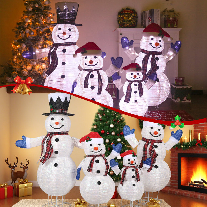 Hutto 4 Piece 3D Lighted Snowman Family Outdoor Christmas Decorations Lighted Display Set
