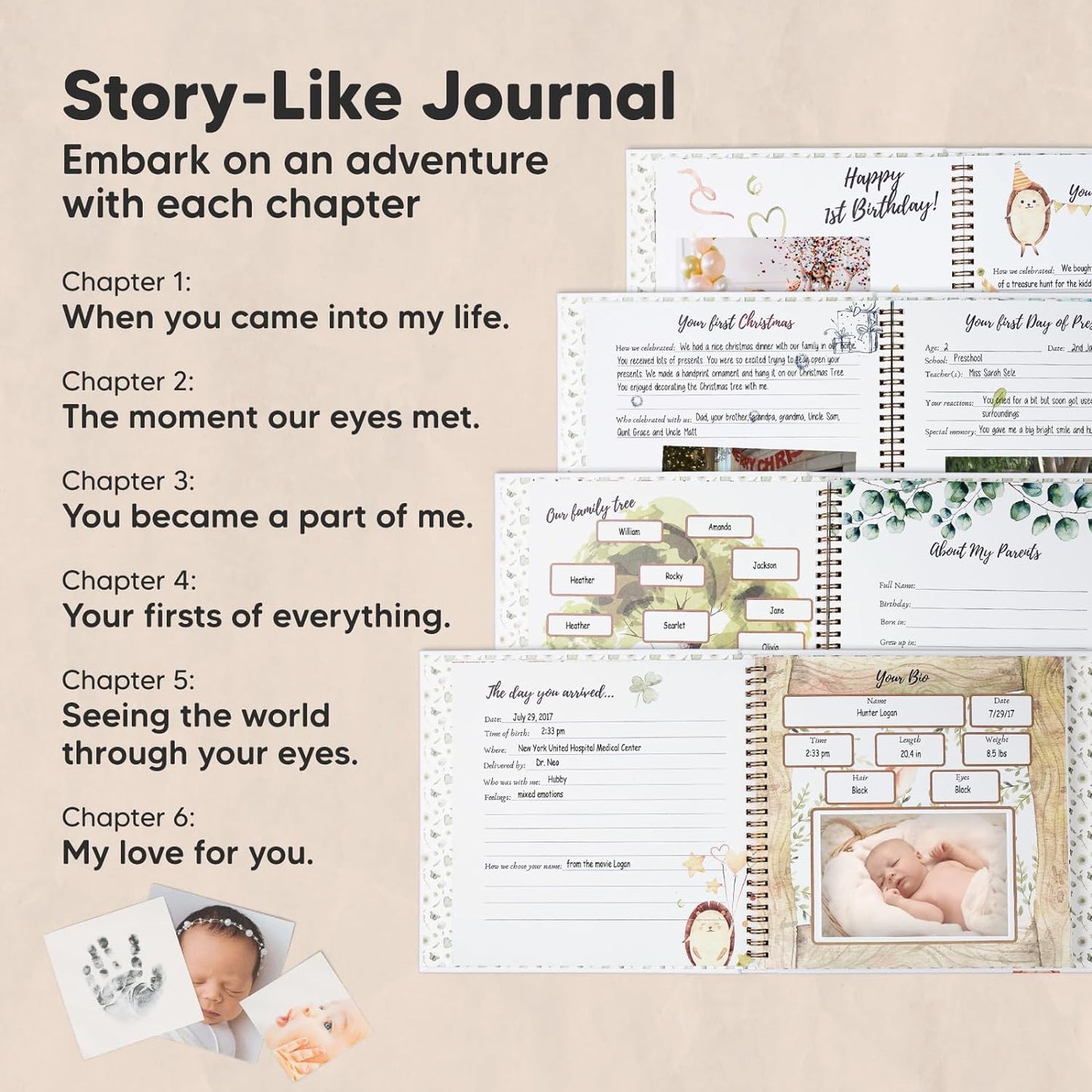 First 5 Years Baby Memory Book Girl, Boy - 90 Pages Hardcover First Year Milestone Keepsake Book, Newborn Scrapbook for New Parents, Minimalist Photo Album Journal, Gift for Baby Shower (Wonderland)
