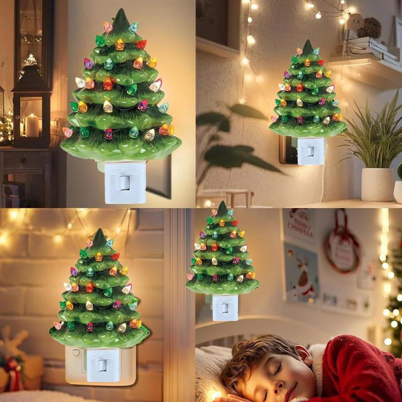Collections Etc Ceramic Christmas Tree Night Light - 6" H, Nostalgic, Decorative Bathroom Decoration, Green