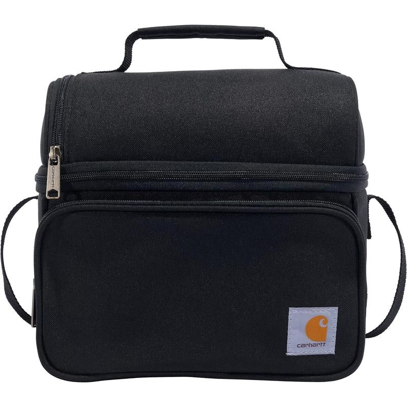 Carhartt Insulated 12 Can Two Compartment Lunch Cooler Bag - Rain Defender DWR Coating - Synthetic Lining Black 1 One Size One Size