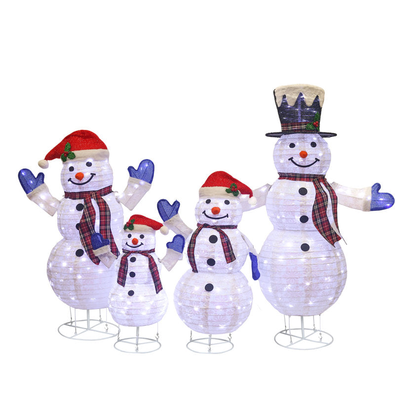 Hutto 4 Piece 3D Lighted Snowman Family Outdoor Christmas Decorations Lighted Display Set